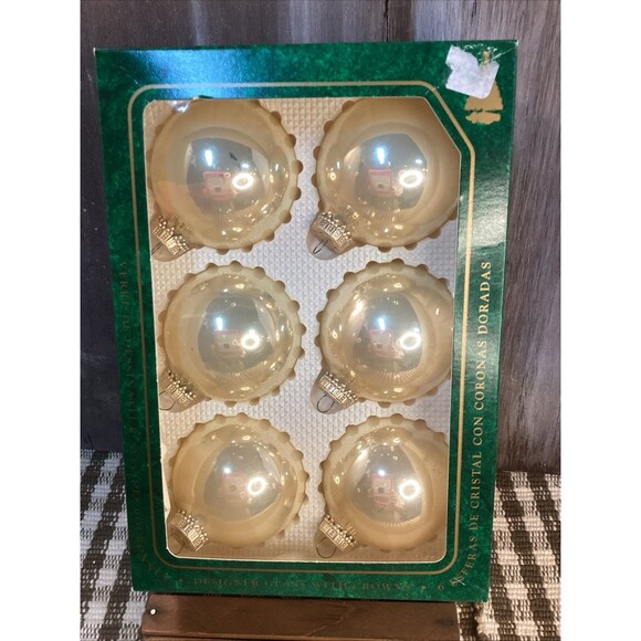 Christmas by Krebs Hand Decorated Ornaments 4 Mica Gold Glass Balls Boxed - Picture 2 of 10